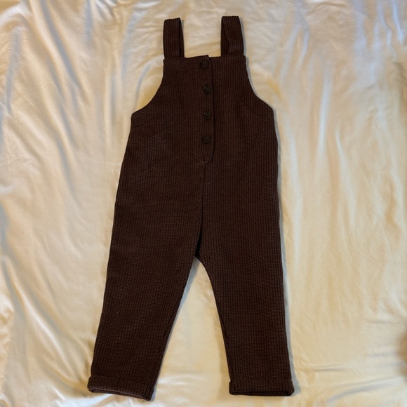 Zara Knit Brown Toddler OverallsJumpsuit Button Front Sleeveless Romper size 2/3 - Picture 1 of 10